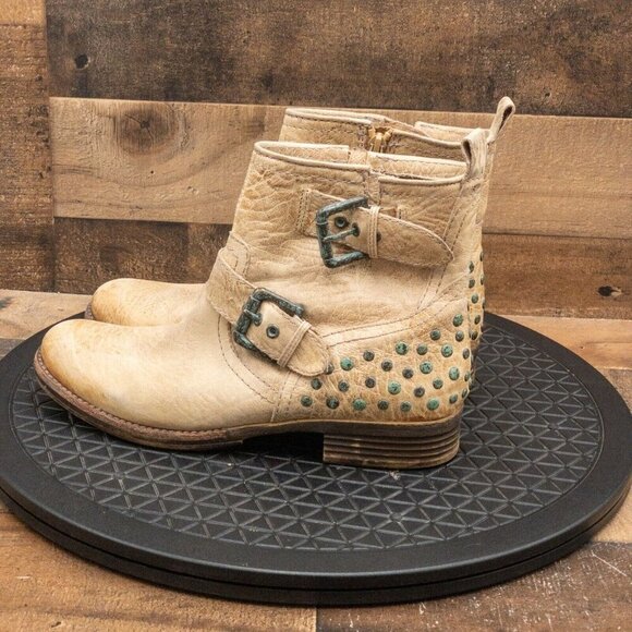 NAYA DISTRESSED TAN LEATHER WOMENS ANKLE BOOTS CASUAL BOOTIES SIDE ZIP SIZE 7.5M - Picture 5 of 8